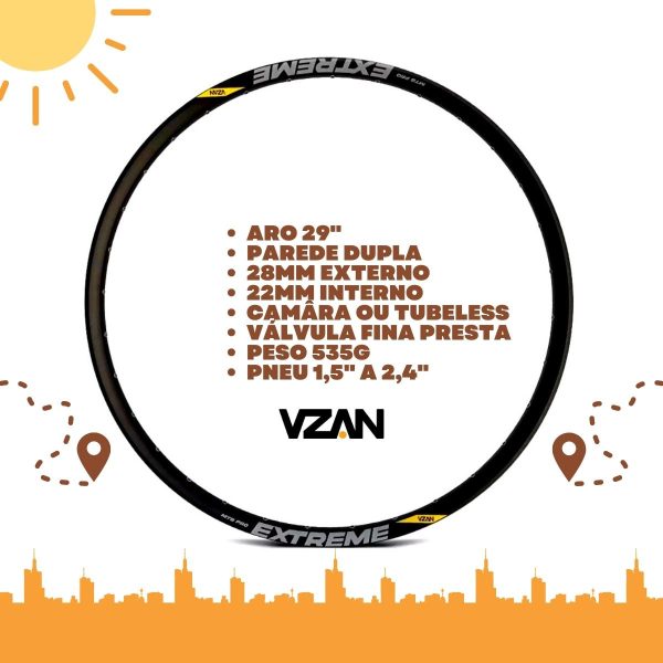 Aro 29 Vzan Extreme Pro 28 Furos MTB Tubeless