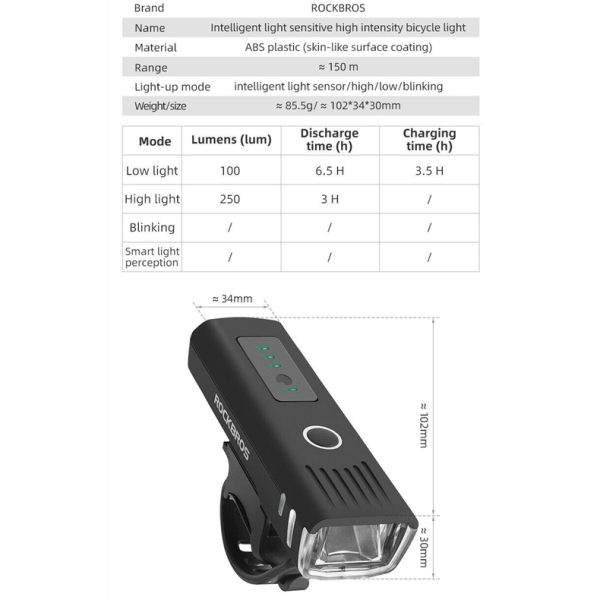 Lanterna Farol Bike Sensor Inteligente rockbros